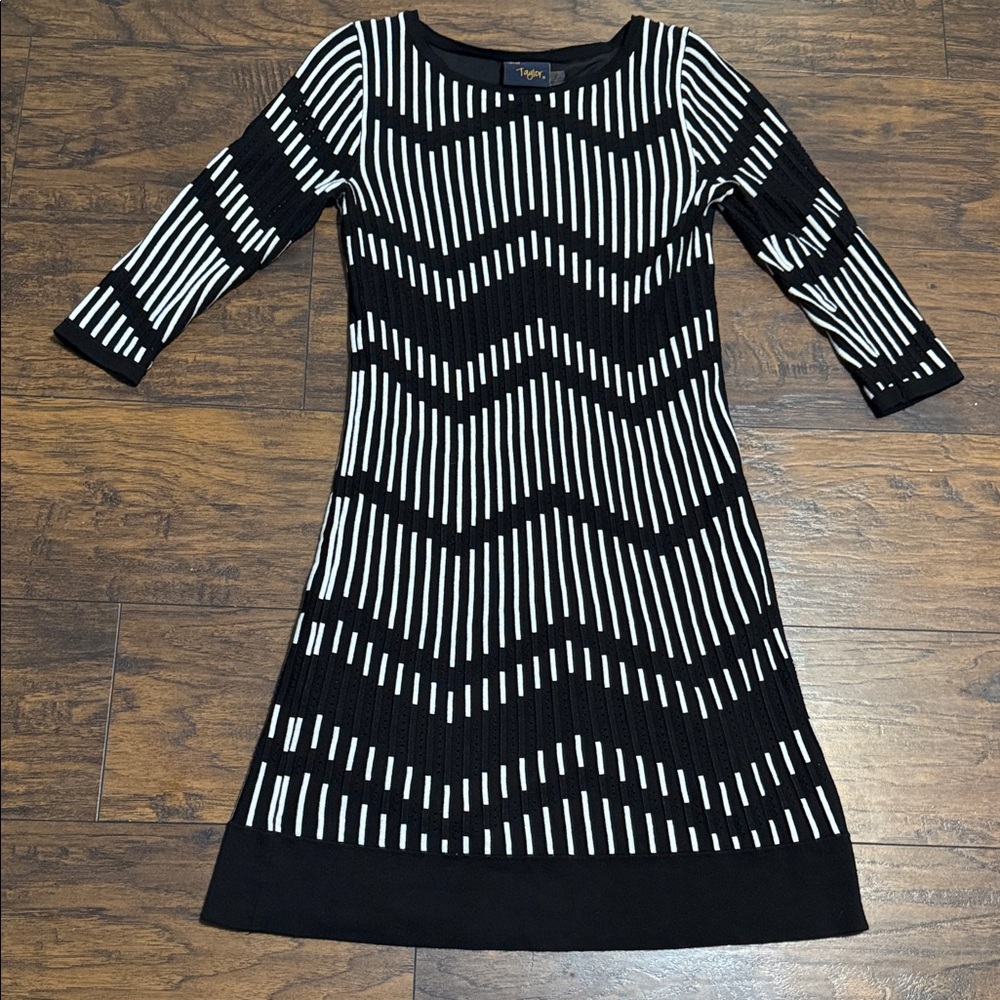 Just...Taylor Chevron Black and White three-quarter sleeves Dress
